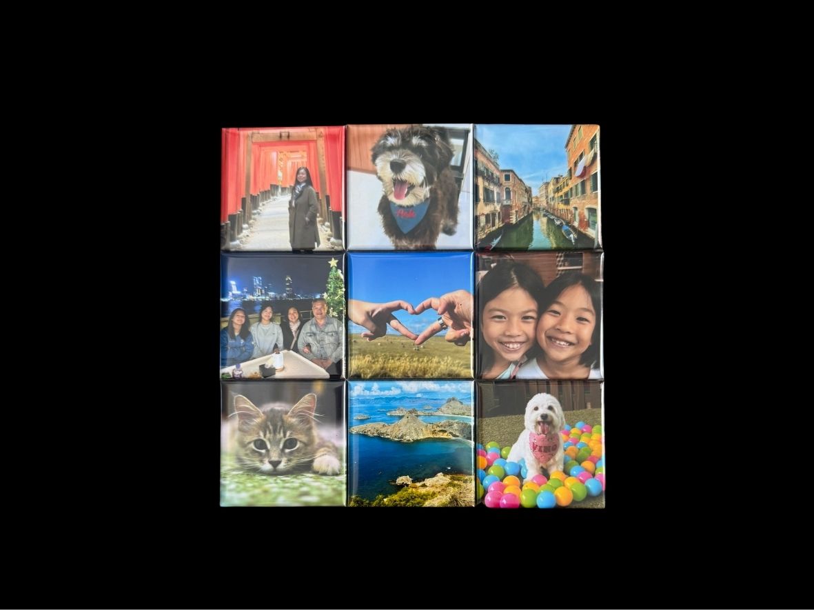 Handcrafted 2" Square Photo Magnets (9 Magnets)