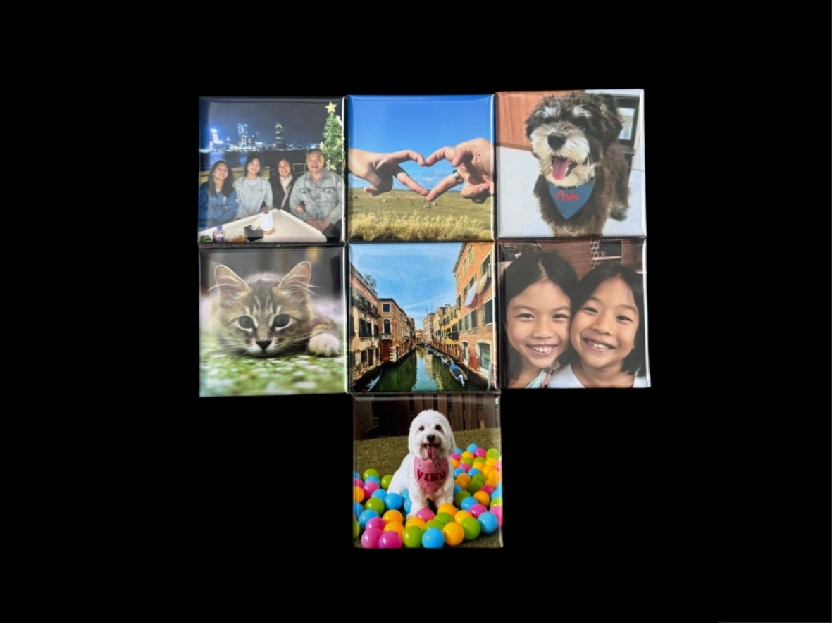 Handcrafted 2" Square Photo Magnets (7 Magnets)