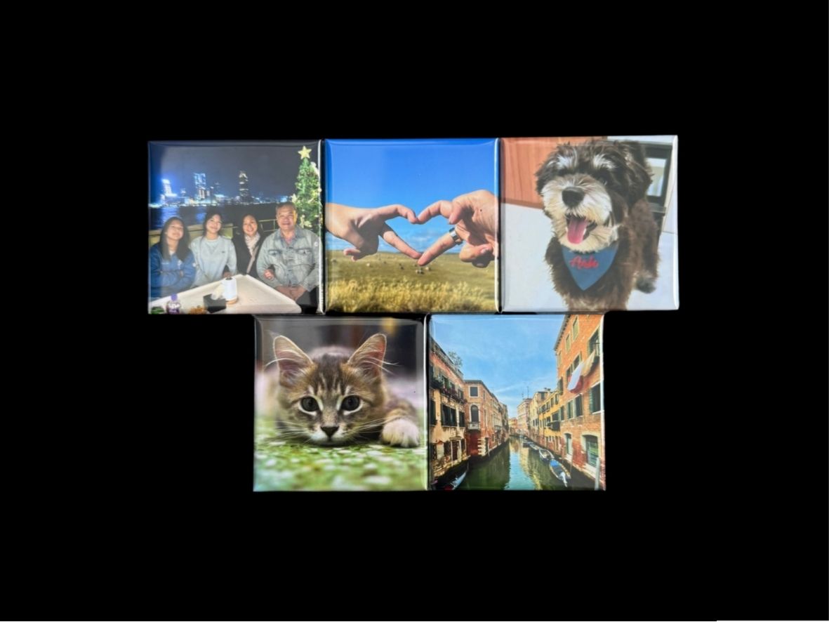 Handcrafted 2" Square Photo Magnets (5 Magnets)